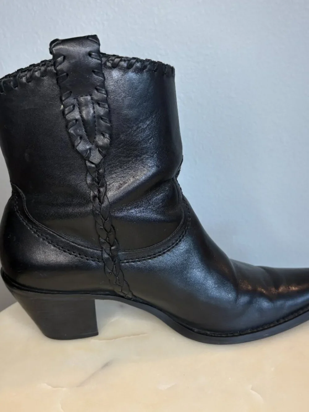 Franco Sarto Levee Black Leather Pointed Toe Western Cowboy Boots Size 8m